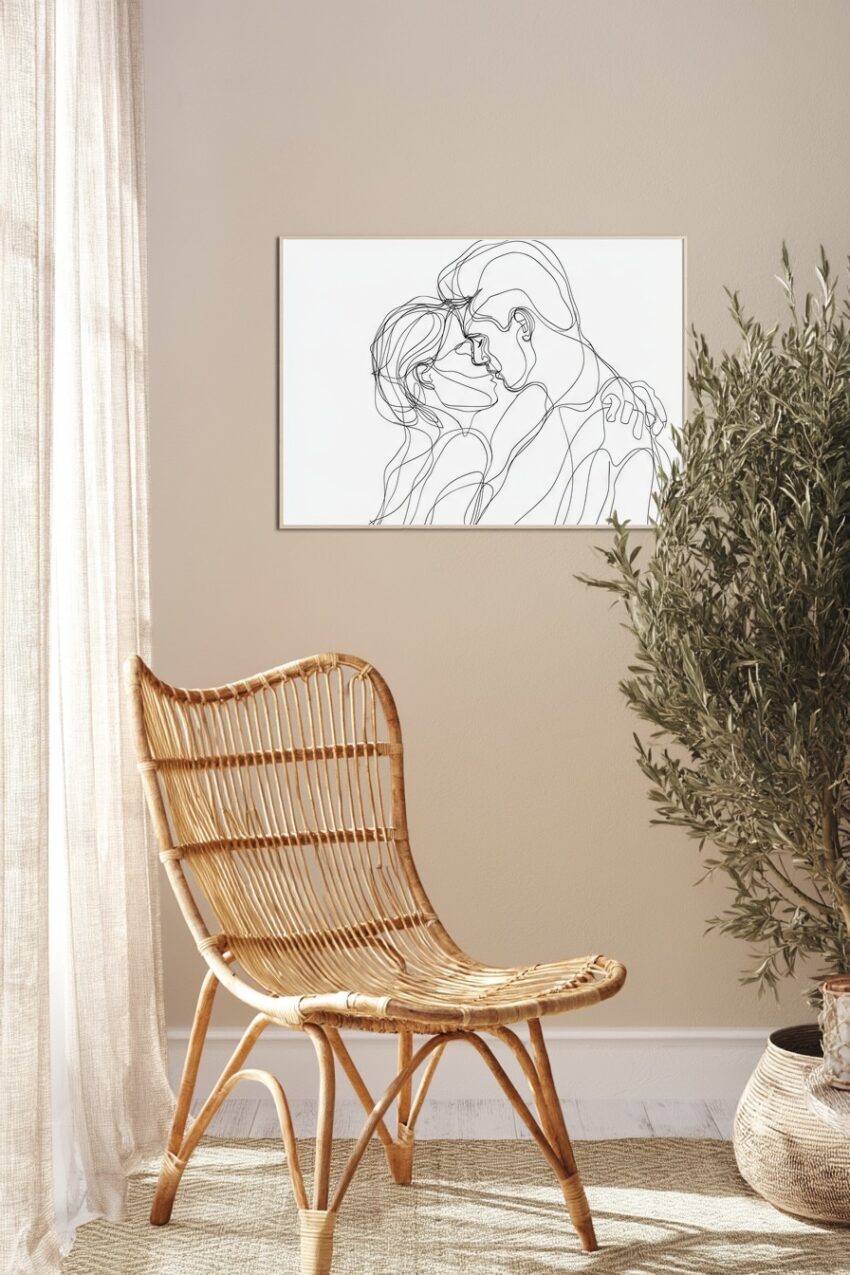 Minimalistisch Poster Paar Berührung Linie schwarz weiß