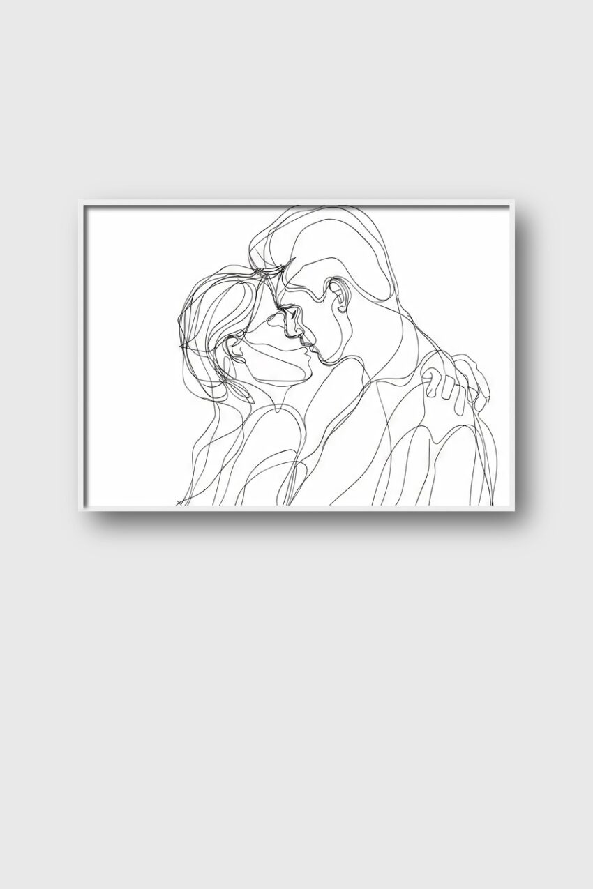 Minimalistisch Poster Paar Berührung Linie schwarz weiß
