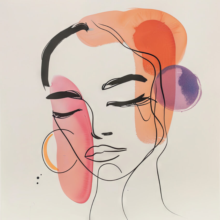 Illustration Poster Frau Gesicht Farbflächen Rot Orange