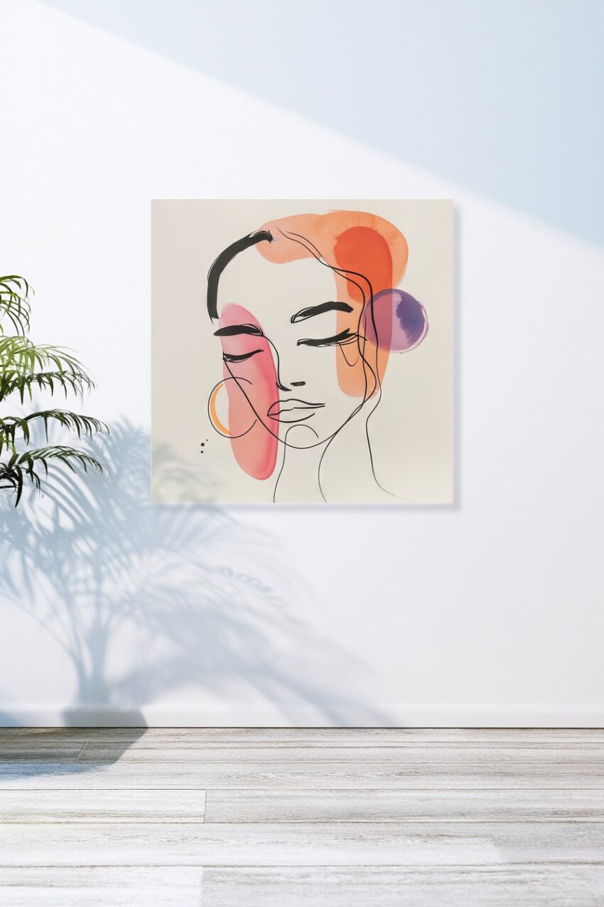 Illustration Poster Frau Gesicht Farbflächen Rot Orange