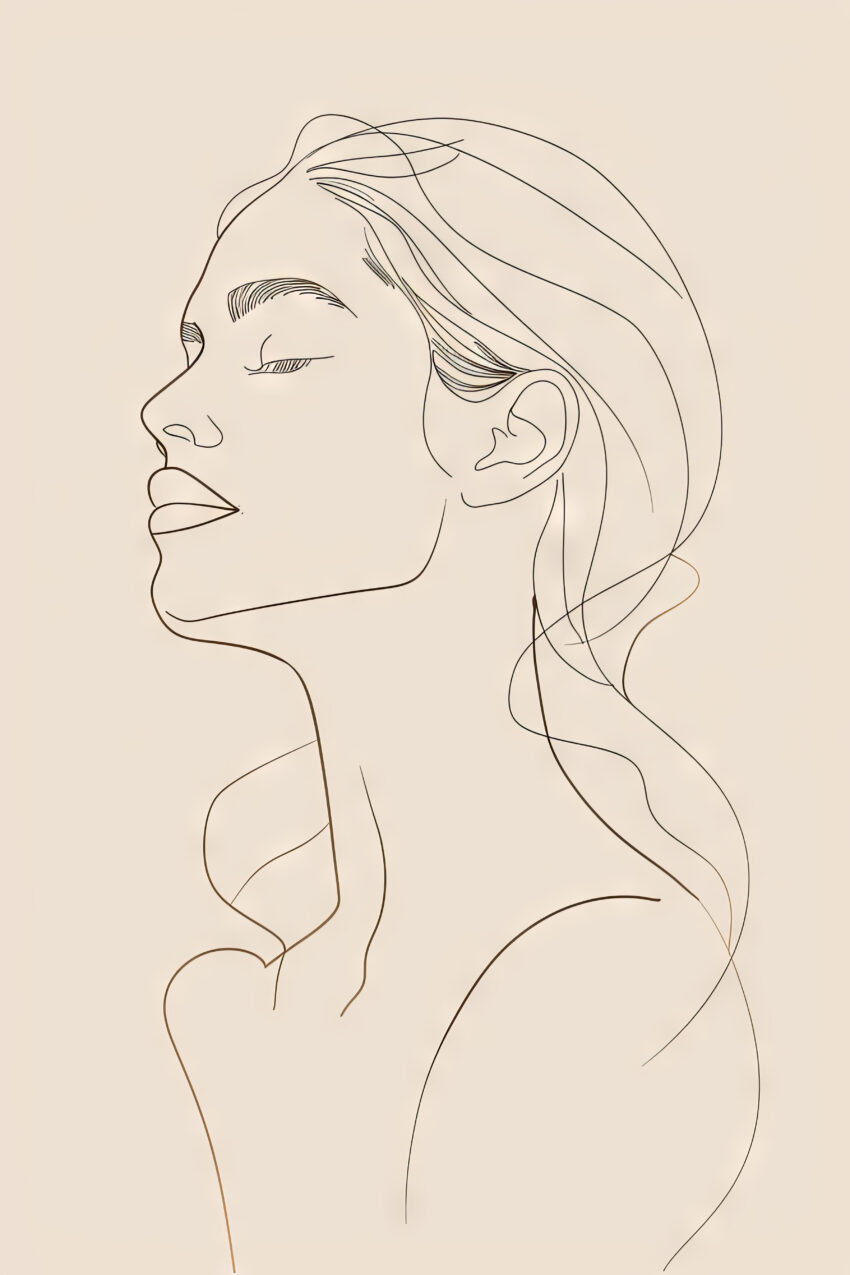 Illustration Poster Frau minimalistisch Linienzeichnung beige