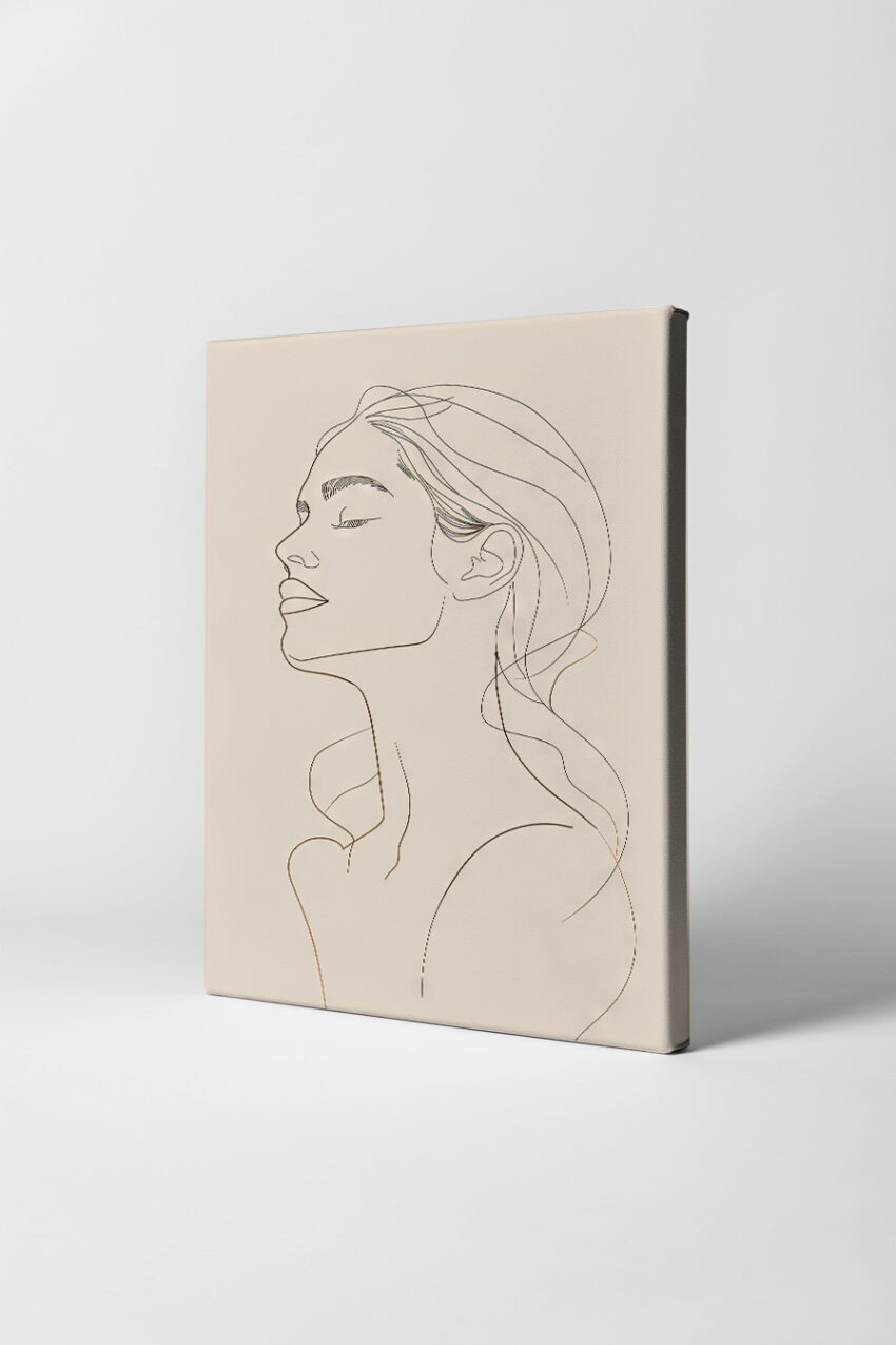 Illustration Poster Frau minimalistisch Linienzeichnung beige