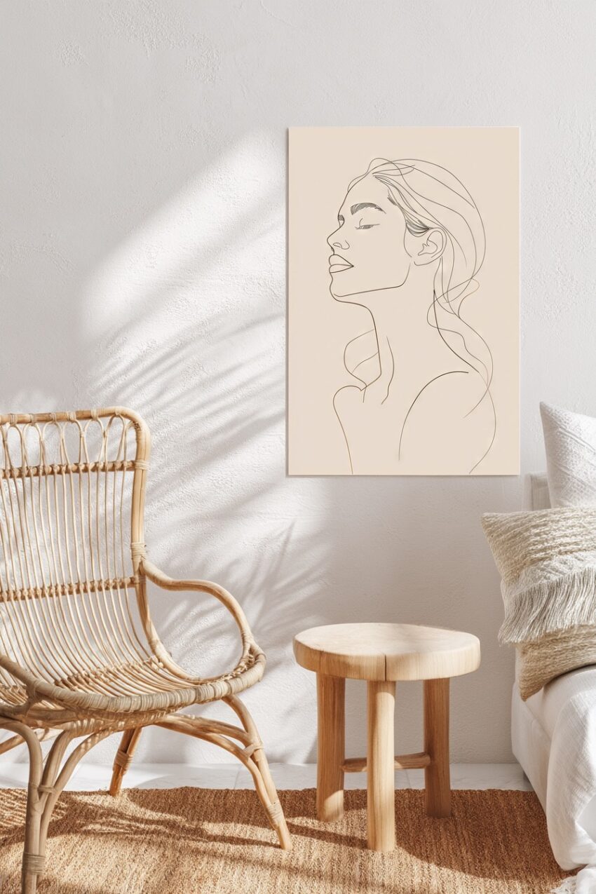 Illustration Poster Frau minimalistisch Linienzeichnung beige