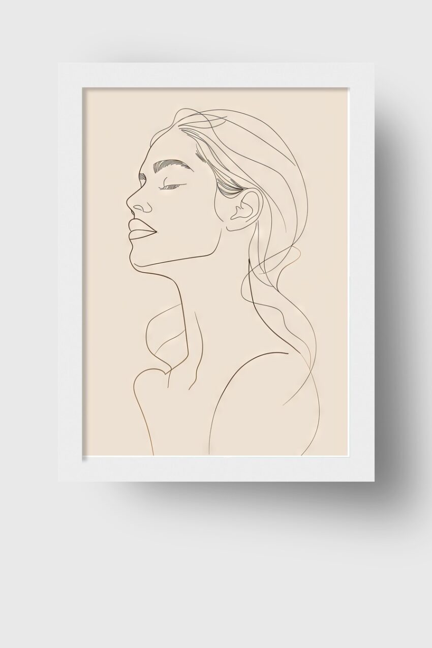 Illustration Poster Frau minimalistisch Linienzeichnung beige