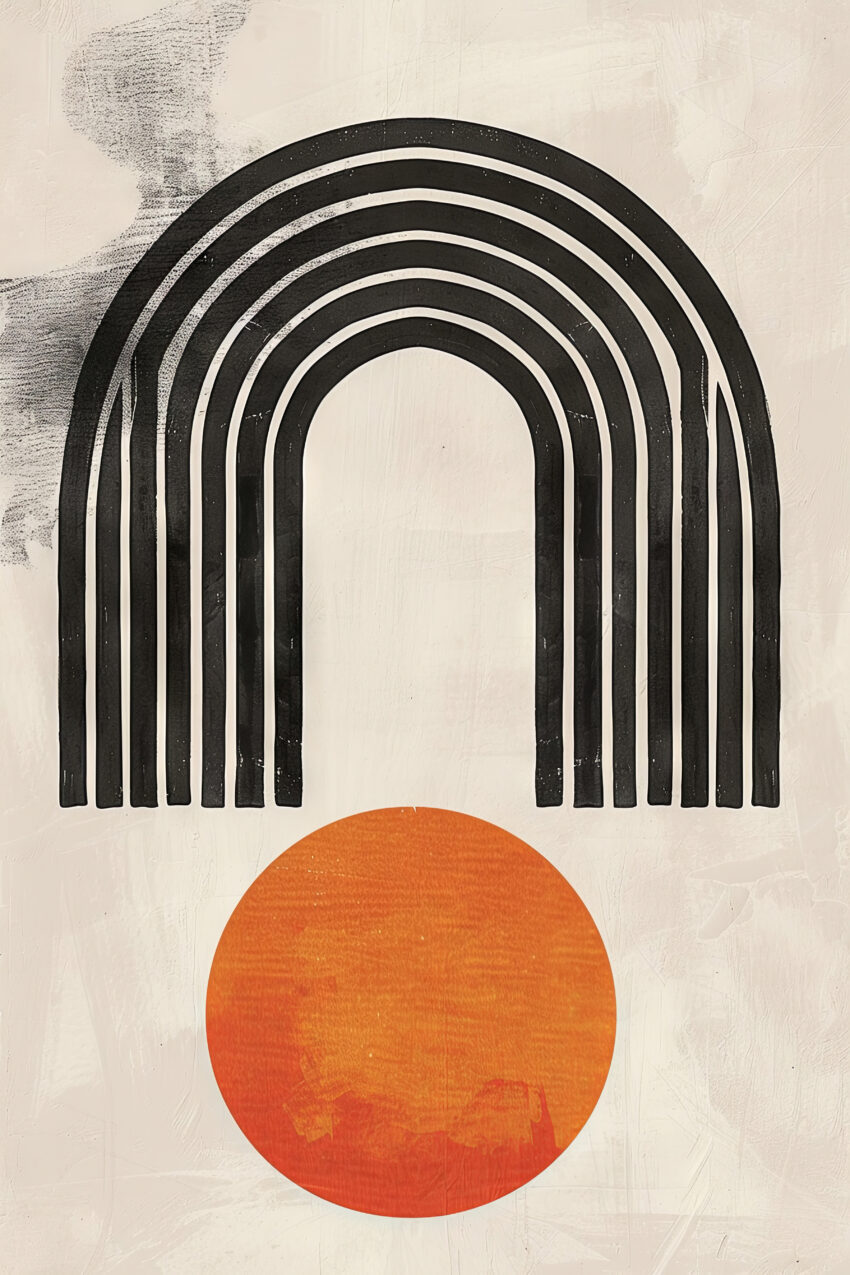 Grafikdesign Poster Bogen Kreis schwarz orange minimalistisch