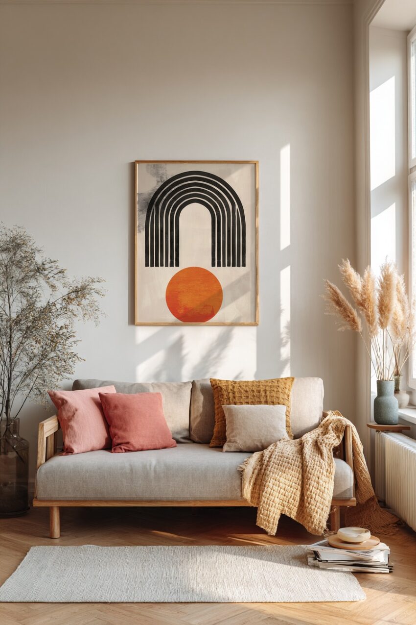 Grafikdesign Poster Bogen Kreis schwarz orange minimalistisch