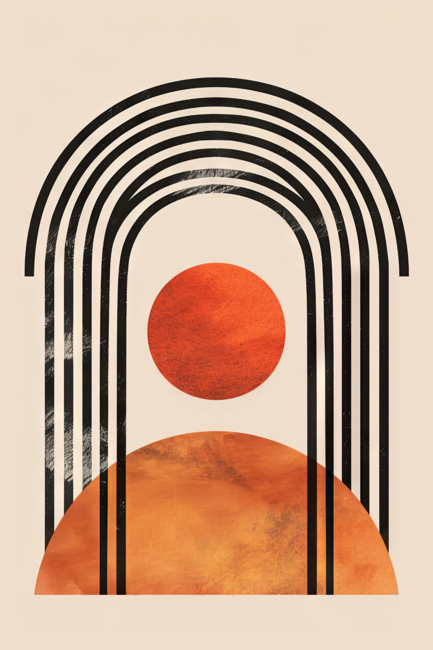 Grafikdesign Poster Sonne abstrakt rot schwarz minimalistisch