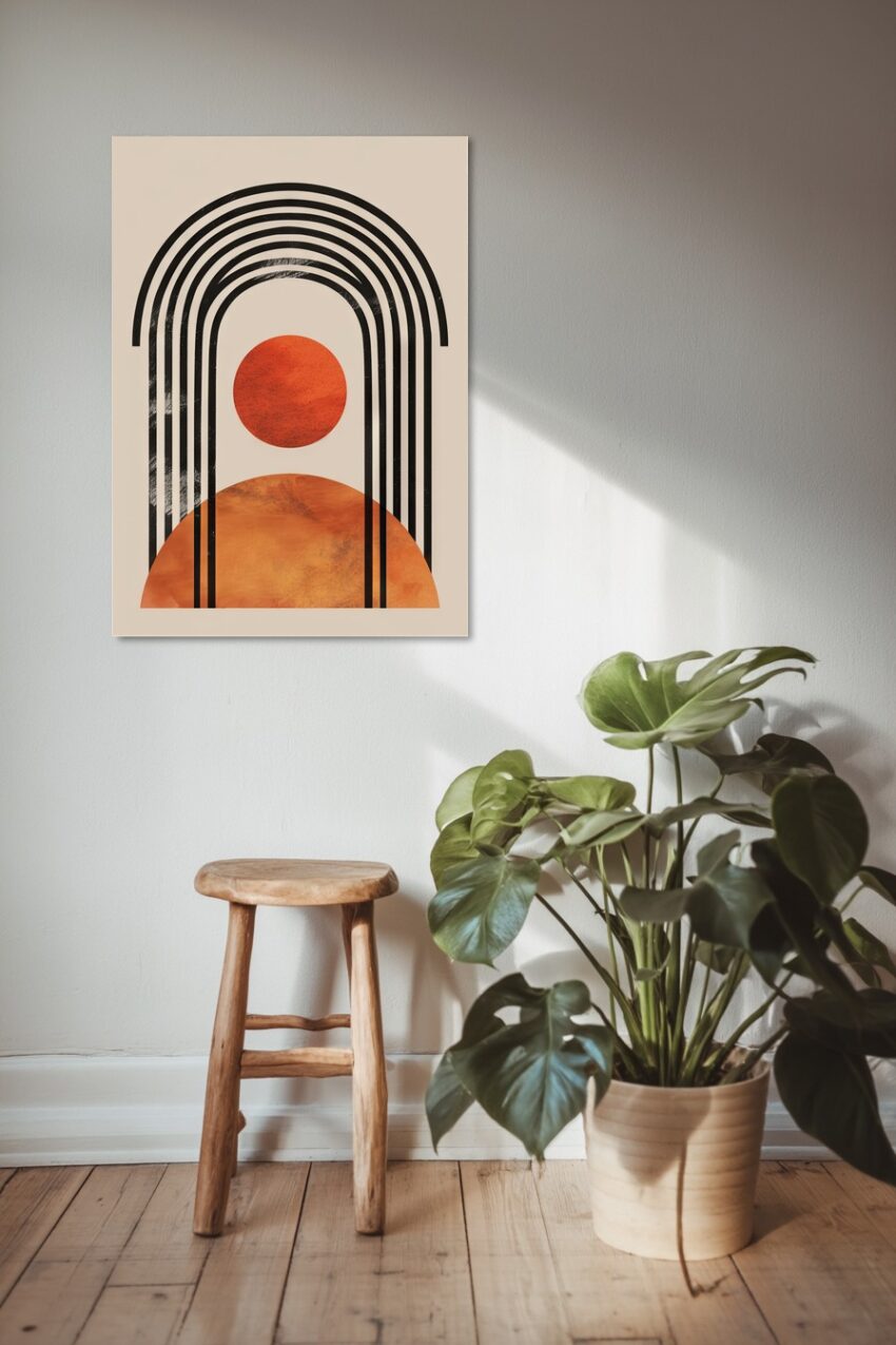 Grafikdesign Poster Sonne abstrakt rot schwarz minimalistisch