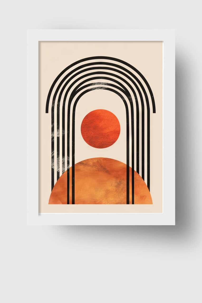 Grafikdesign Poster Sonne abstrakt rot schwarz minimalistisch