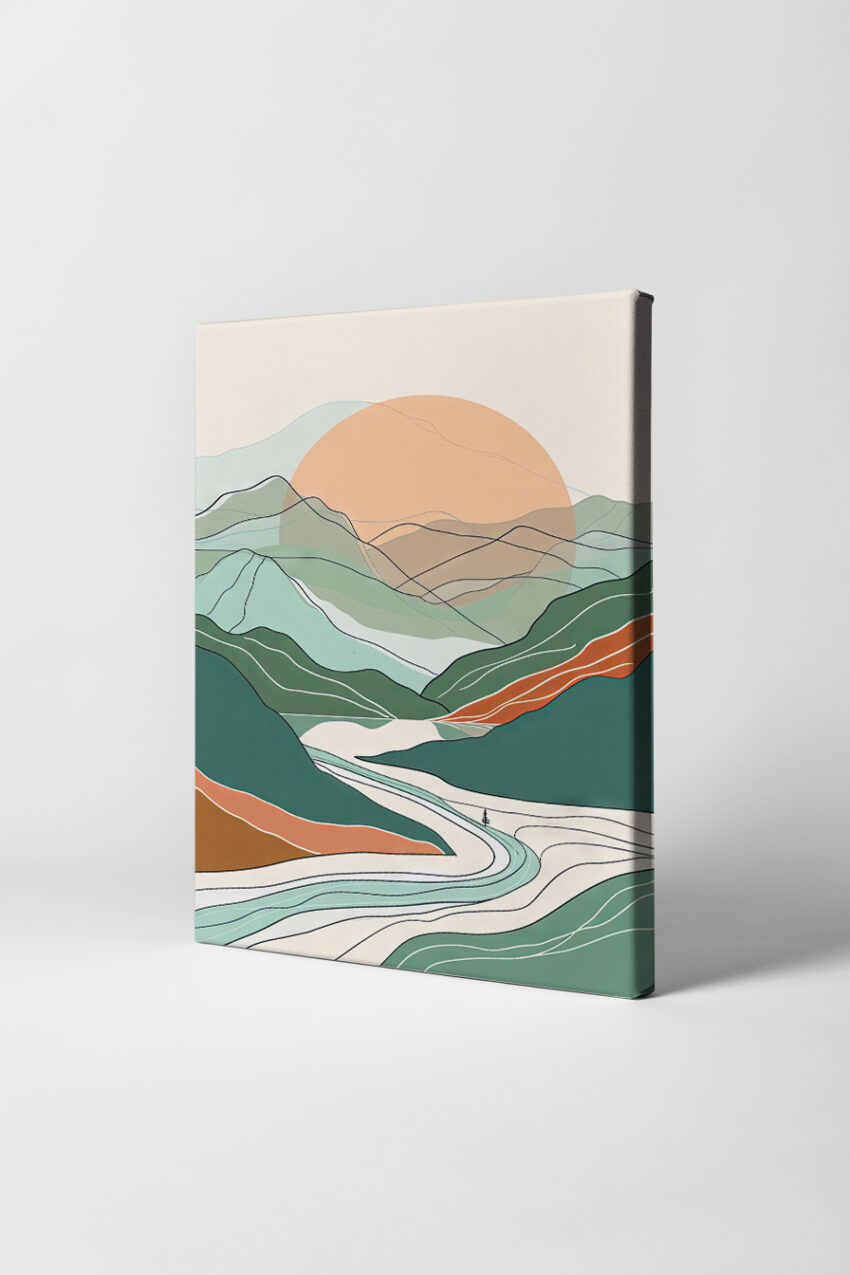 Illustration Poster Berglandschaft minimalistisch grün orange