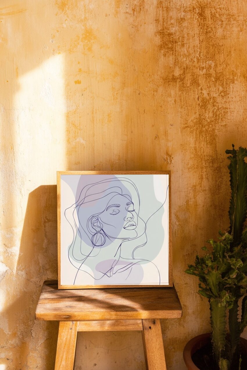 Illustration Poster Frau Silhouette minimalistisch Pastellfarben