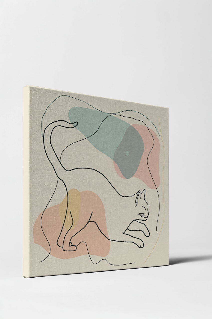 Illustration Poster Katze minimalistisch Linienstil beige rosa grün