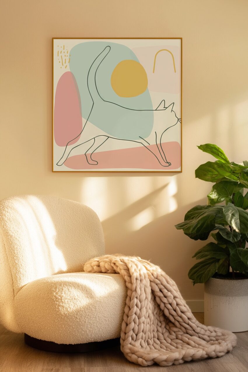 Illustration Poster Katze abstrakt minimalistisch pastell