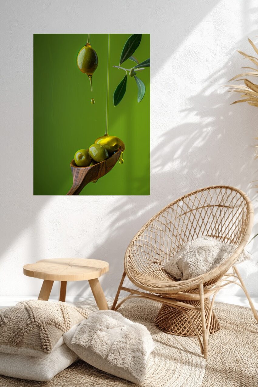 Fotografie Poster Olive Öl Tropfen grün