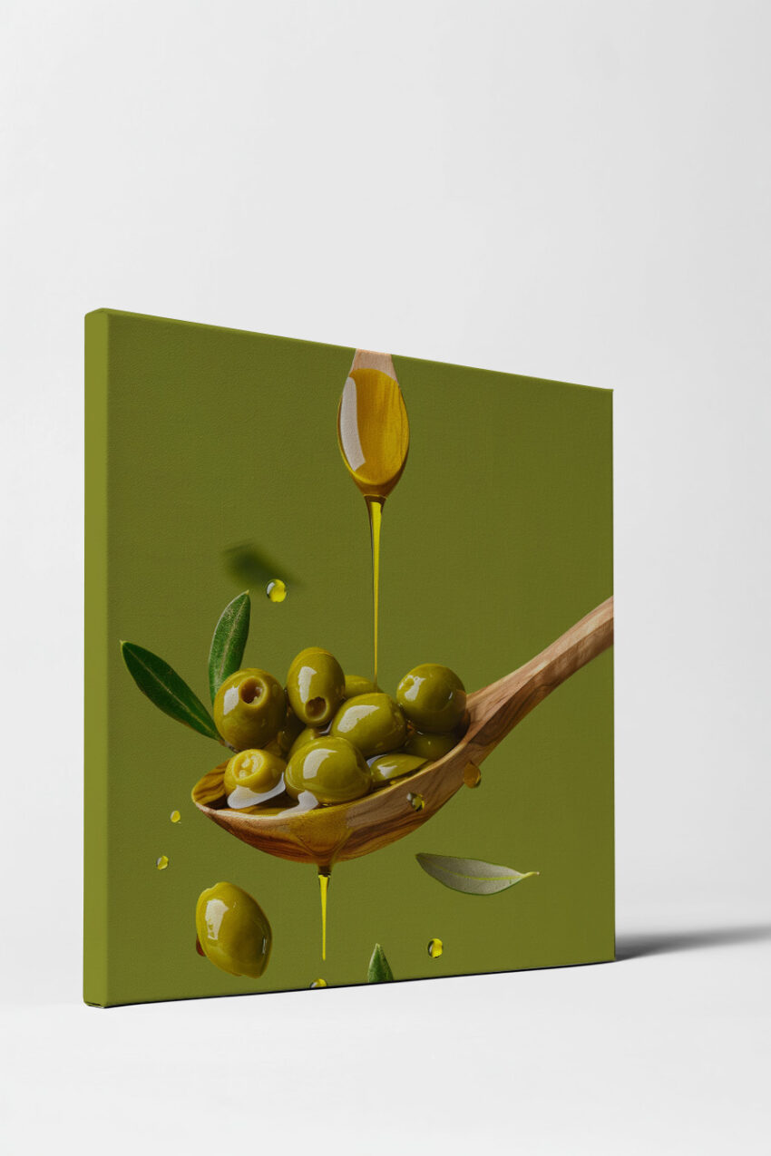 Fotografie Poster Olivenöl Tropfen goldgrün minimalistisch