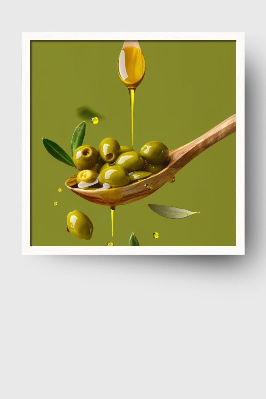 Fotografie Poster Olivenöl Tropfen goldgrün minimalistisch