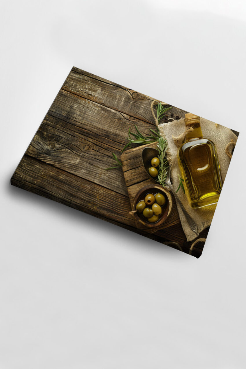 Fotografie Poster Olivenöl Flasche grün gold