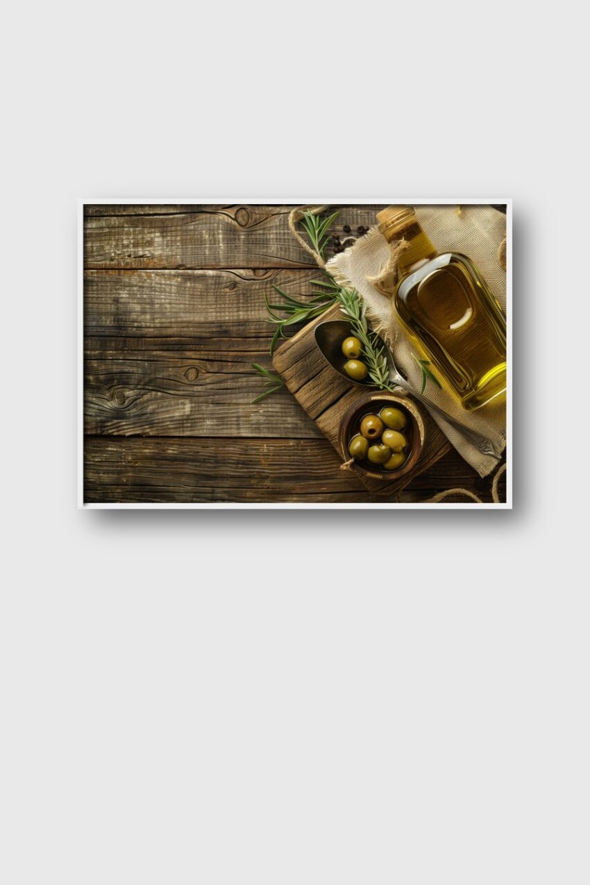 Fotografie Poster Olivenöl Flasche grün gold