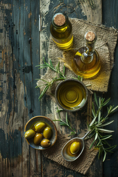 Olivenöl mit Oliven Gerahmt