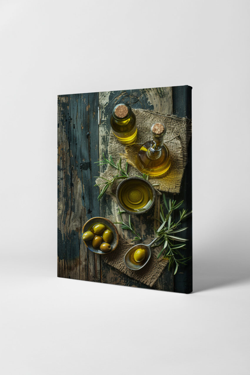 Fotografie Poster Olivenöl grün rustikal