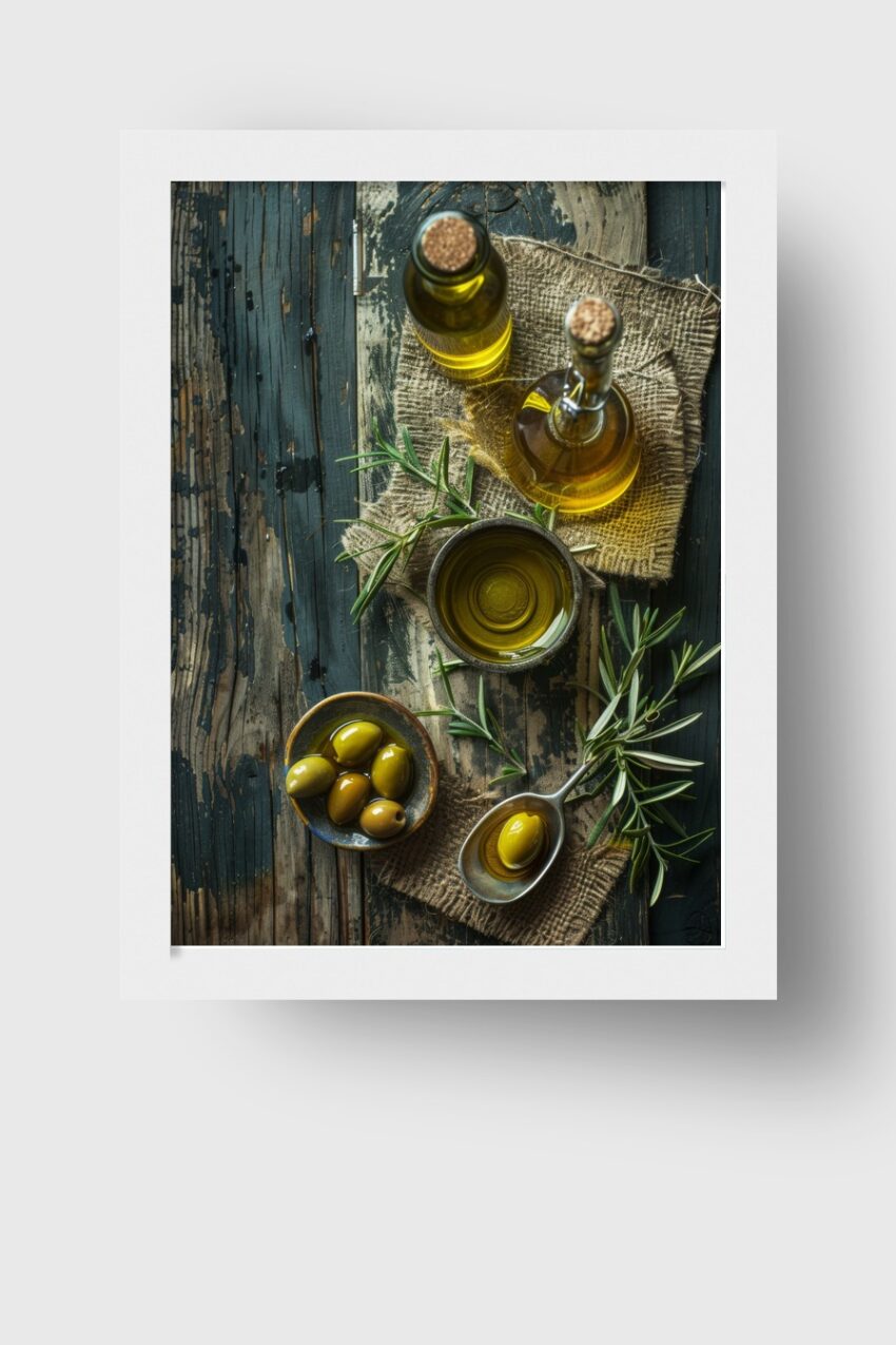 Fotografie Poster Olivenöl grün rustikal