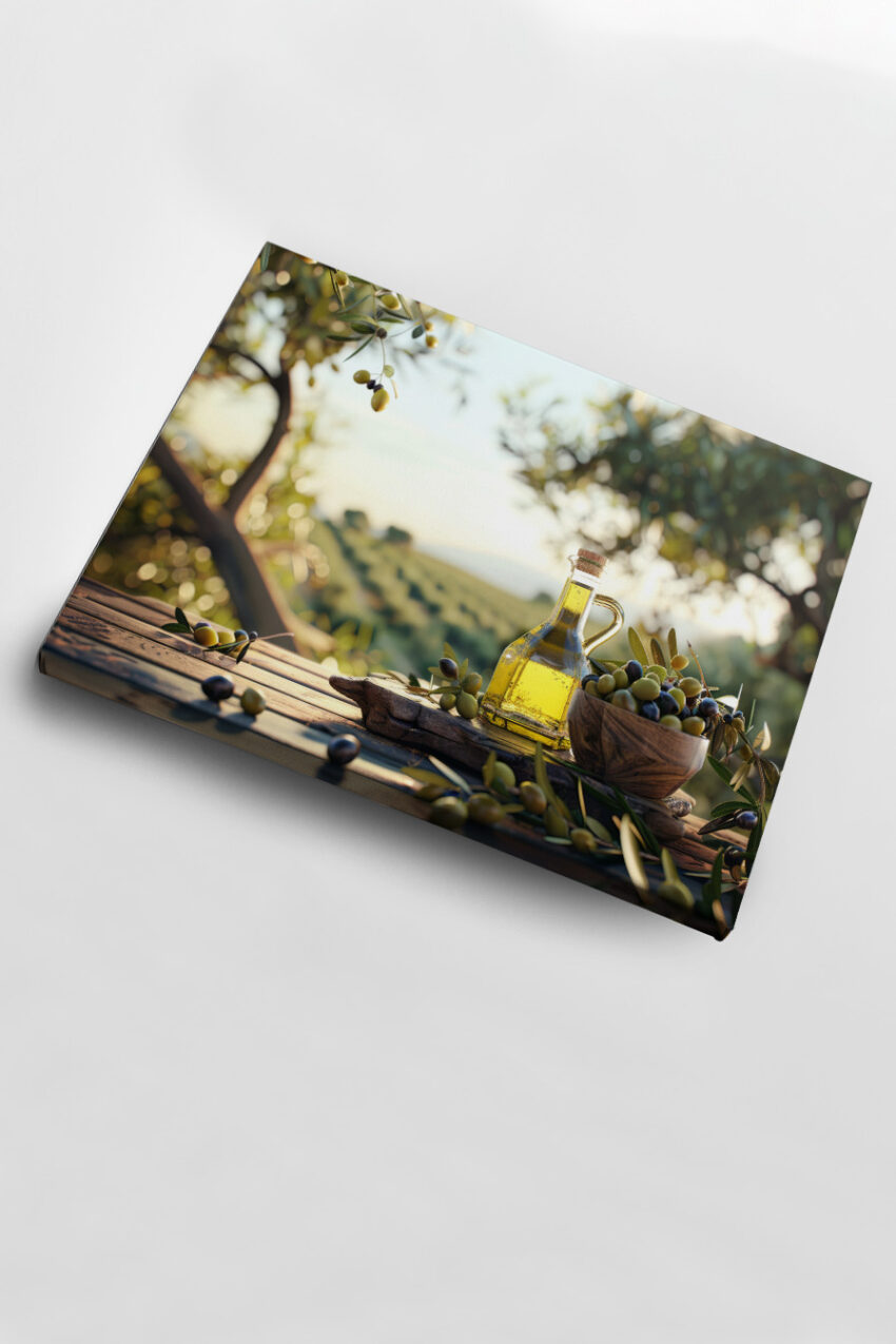 Fotografie Poster Olivenöl Flasche Oliven Gold