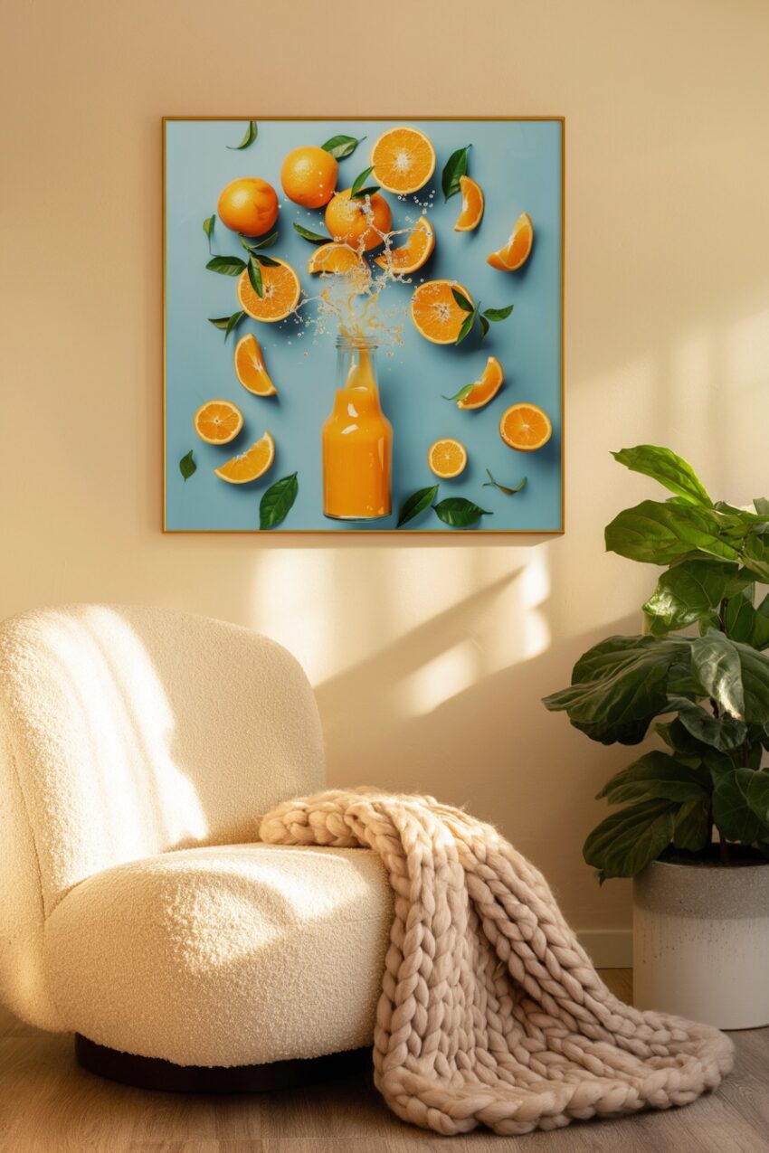 Fotografie Poster Orange Saft lebendig orange blau