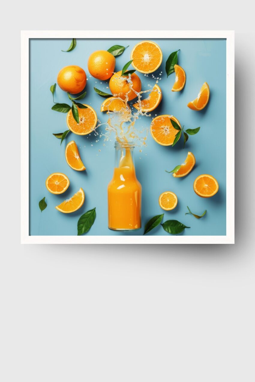 Fotografie Poster Orange Saft lebendig orange blau