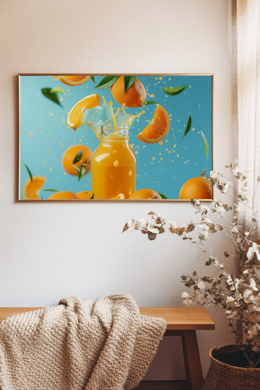 Fotografie Poster Orange Saftkrone spritzend orange