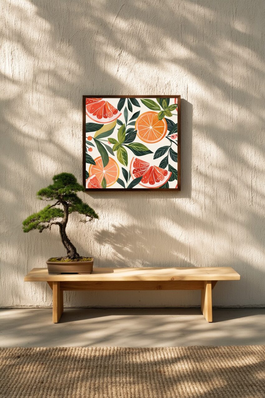 Illustration Poster Zitrusfrüchte oranges grün minimal