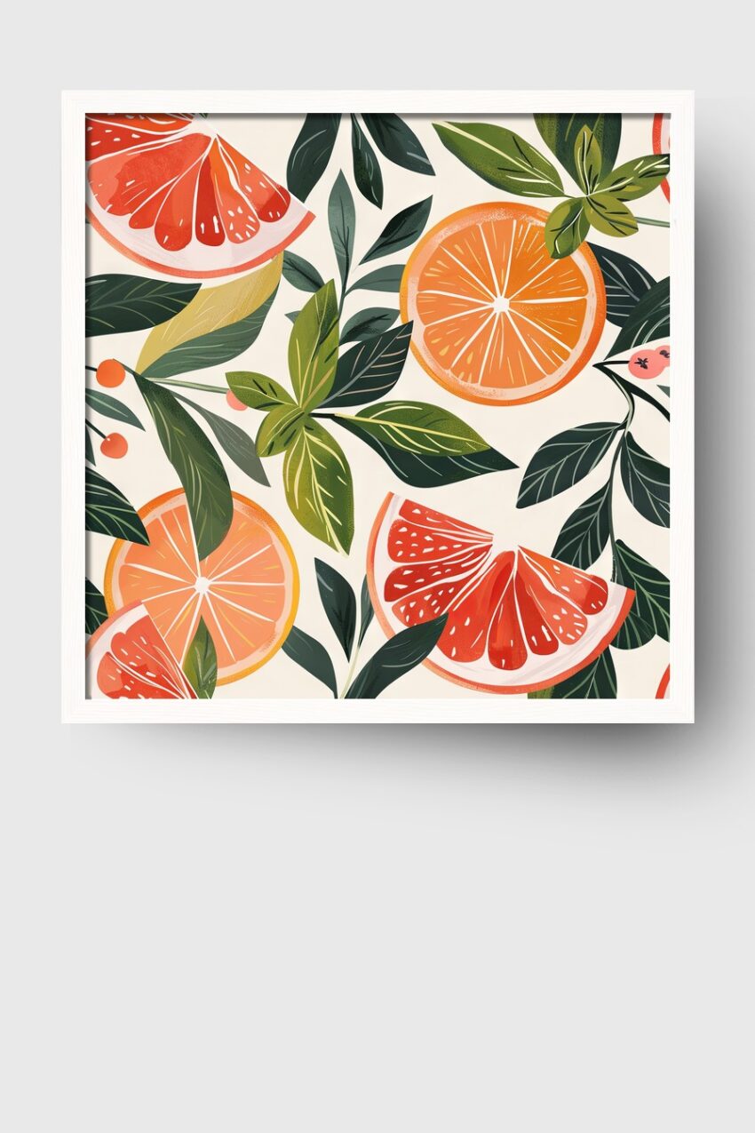 Illustration Poster Zitrusfrüchte oranges grün minimal