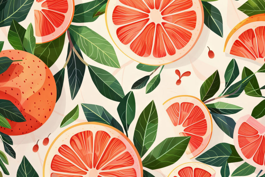 Illustration Poster Grapefruit Blätter rot grün