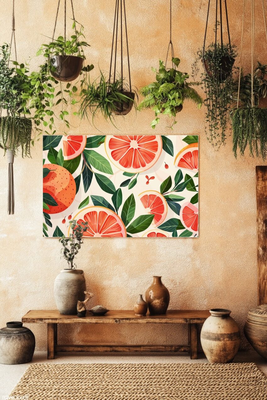 Illustration Poster Grapefruit Blätter rot grün