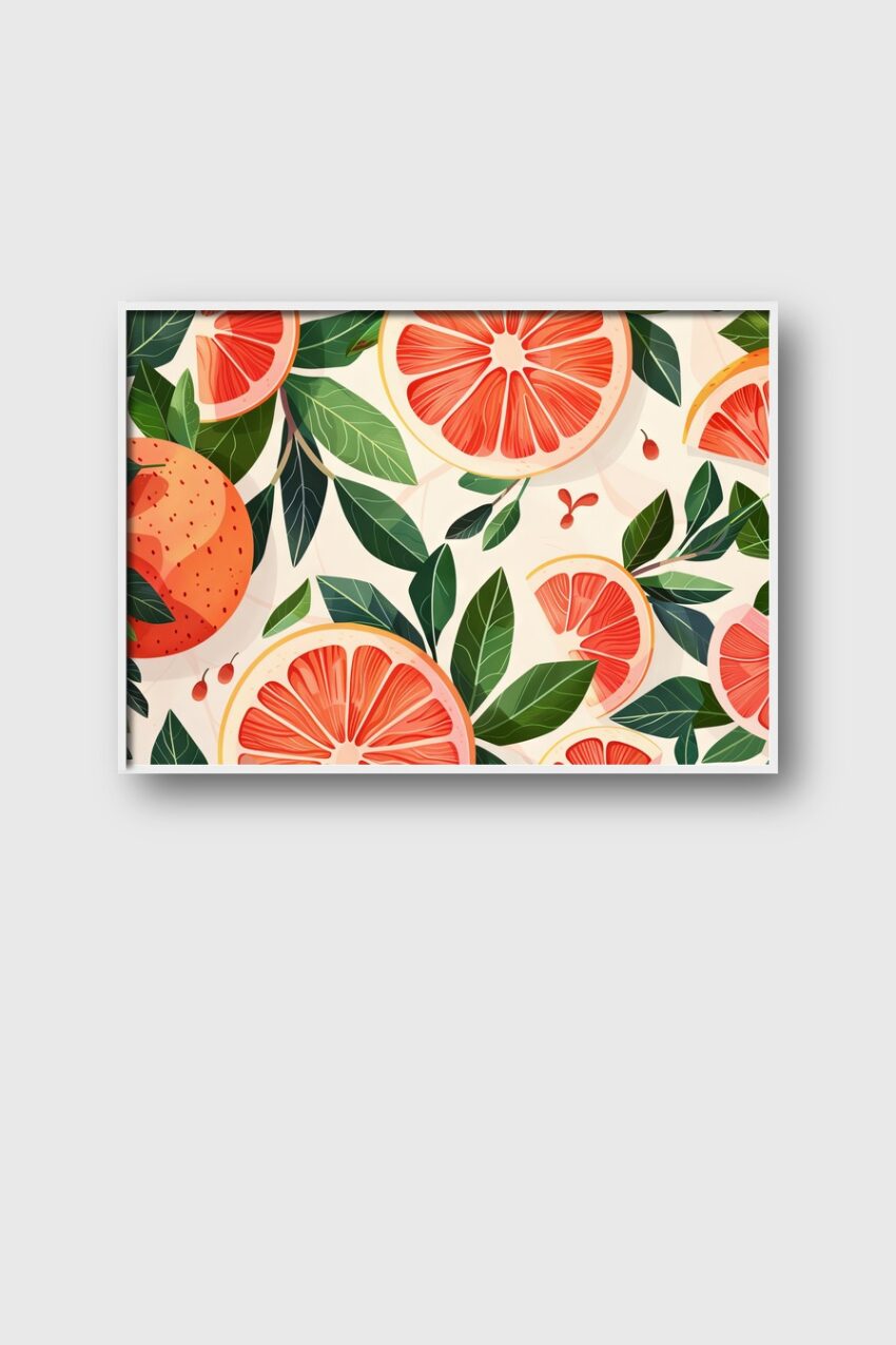 Illustration Poster Grapefruit Blätter rot grün