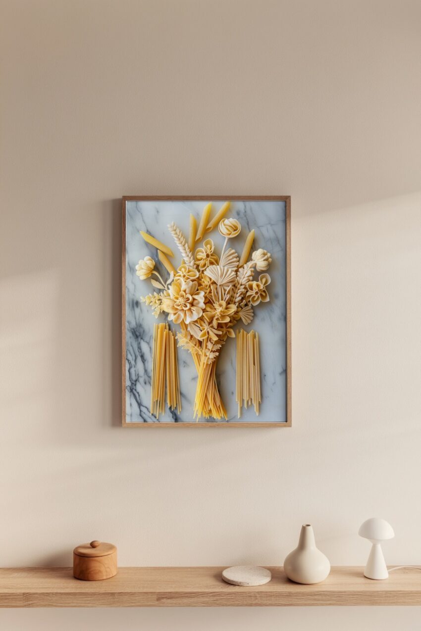 Fotografie Poster Pasta Blumenstrauß Naturfarben beige gelb