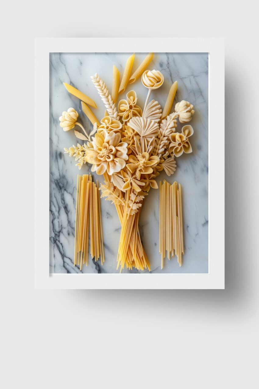 Fotografie Poster Pasta Blumenstrauß Naturfarben beige gelb