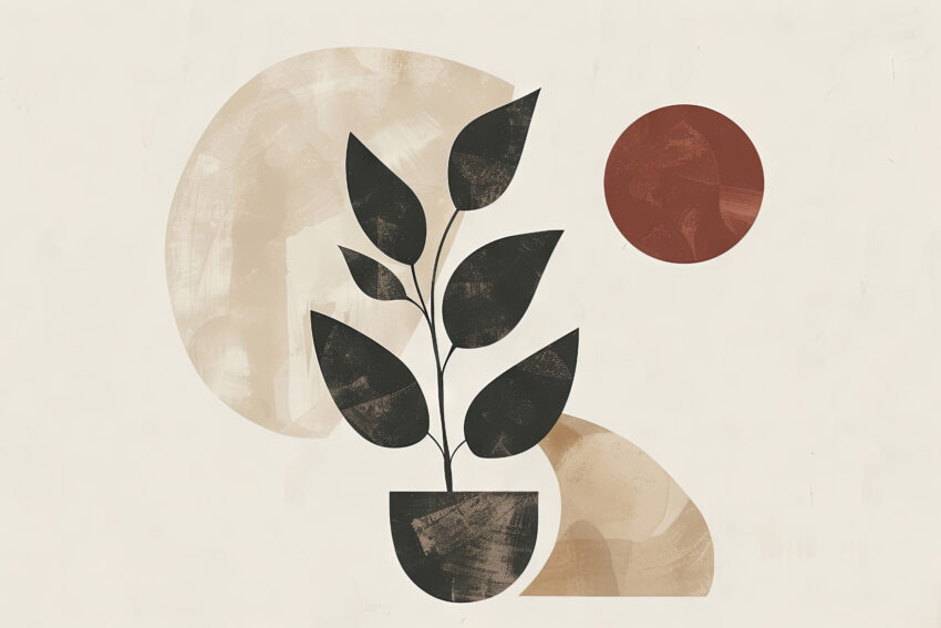 Grafik Poster Pflanze schwarz Kreis rot minimalistisch