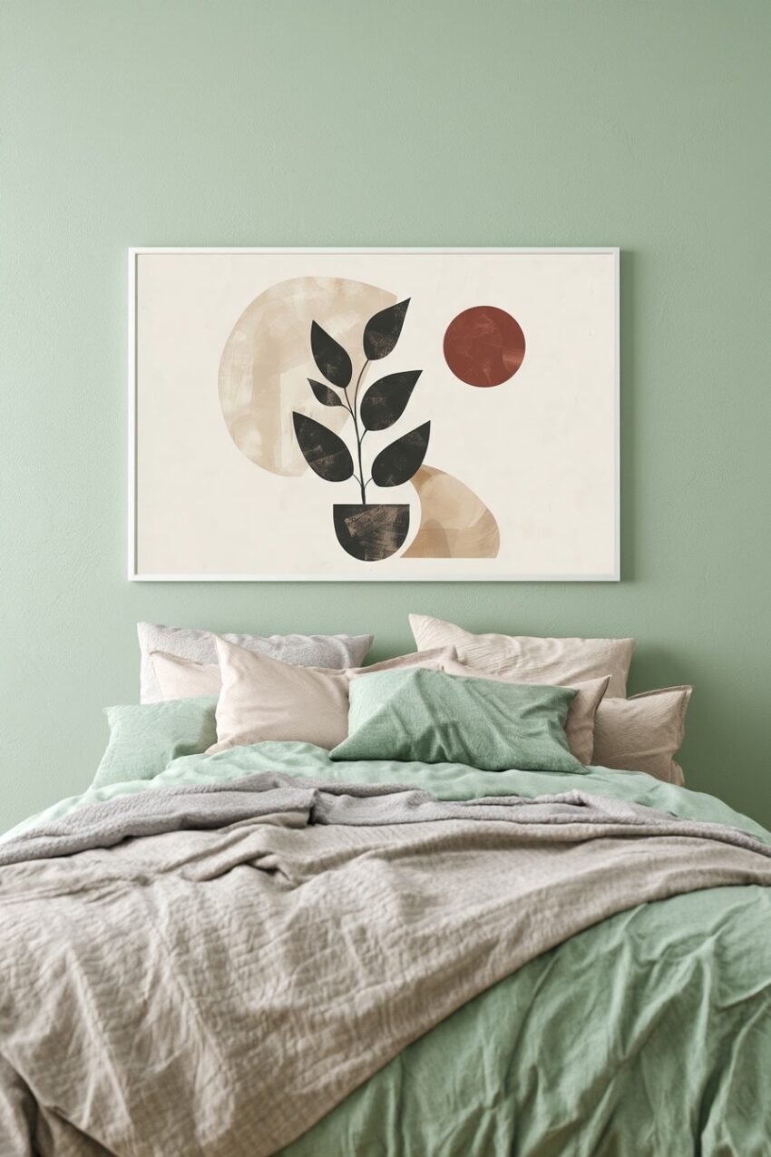 Grafik Poster Pflanze schwarz Kreis rot minimalistisch