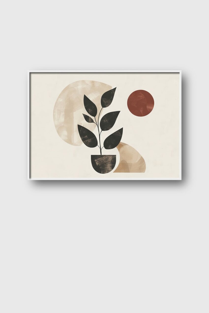 Grafik Poster Pflanze schwarz Kreis rot minimalistisch