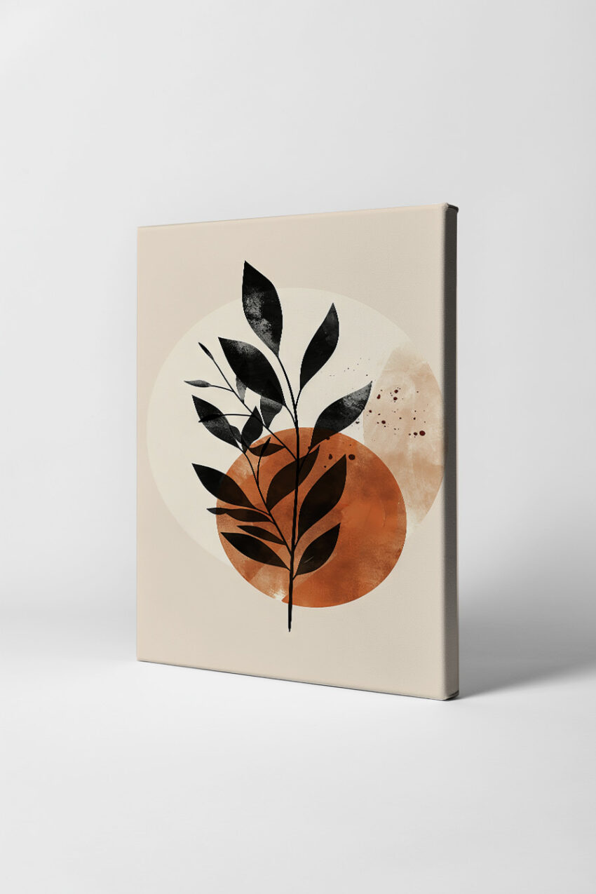 Grafik Poster Blatt Zweig schwarz minimalistisch braun