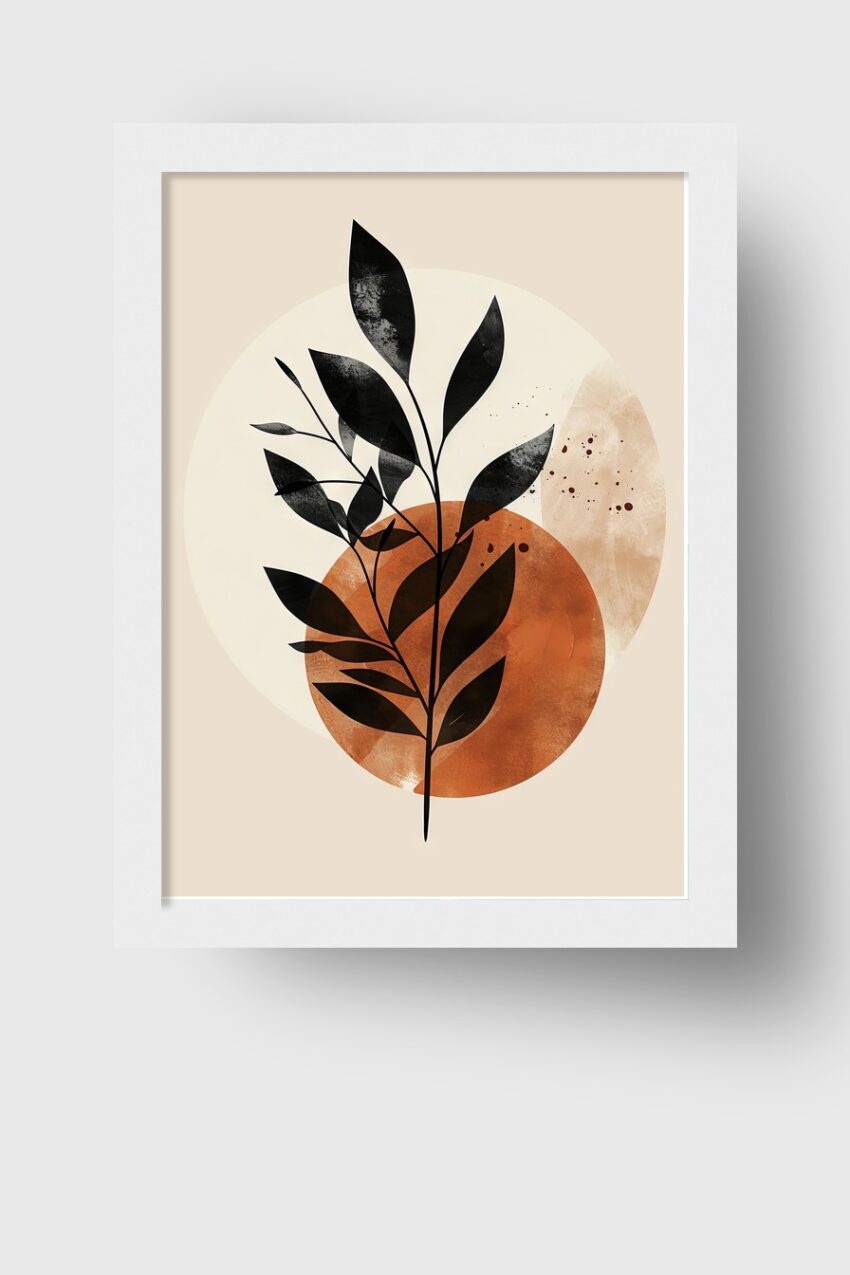 Grafik Poster Blatt Zweig schwarz minimalistisch braun