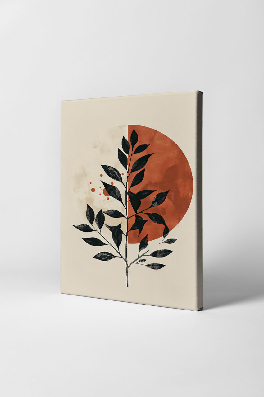 Grafik Poster Zweig Blätter schwarz rot minimalistisch