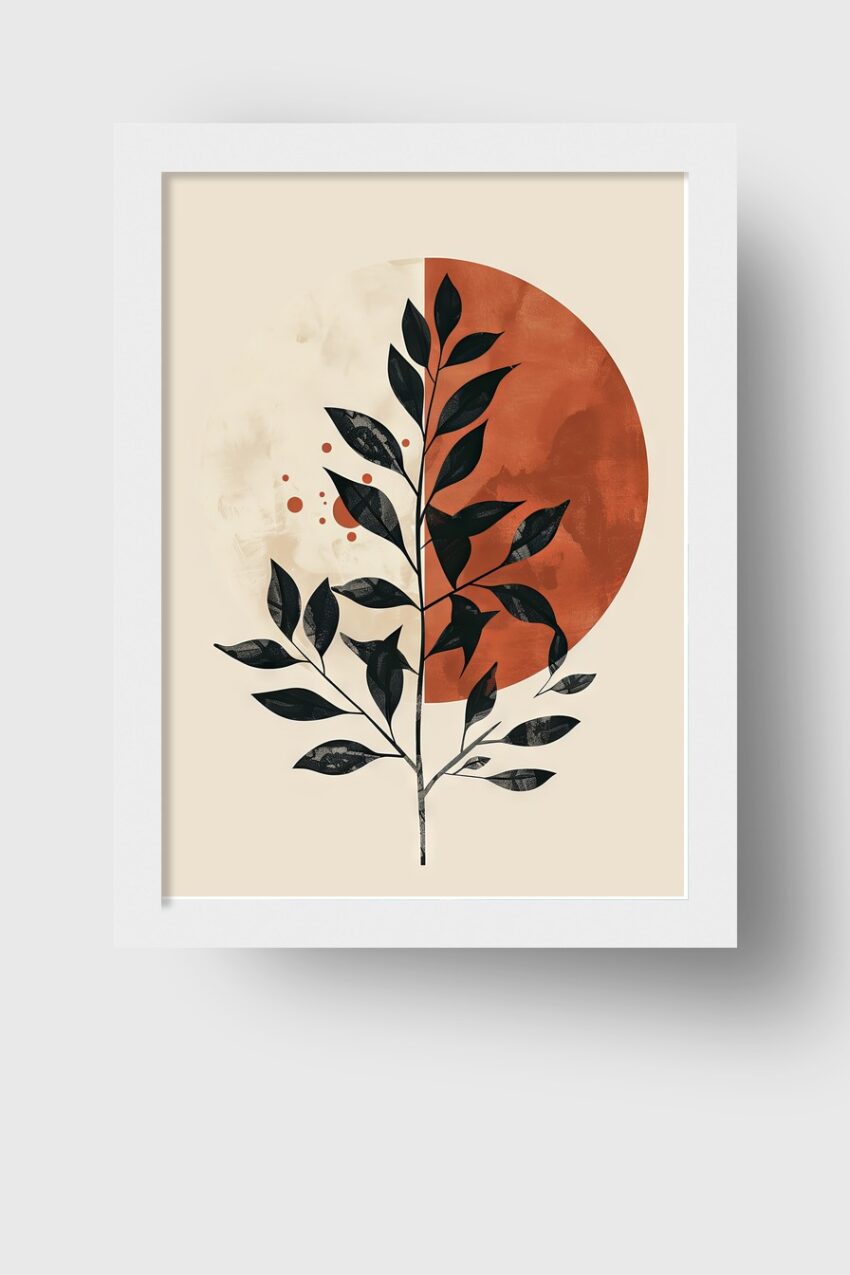 Grafik Poster Zweig Blätter schwarz rot minimalistisch