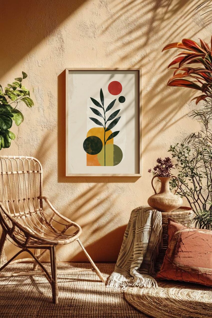 Grafik Poster Blätter Kreise abstrakt orange grün