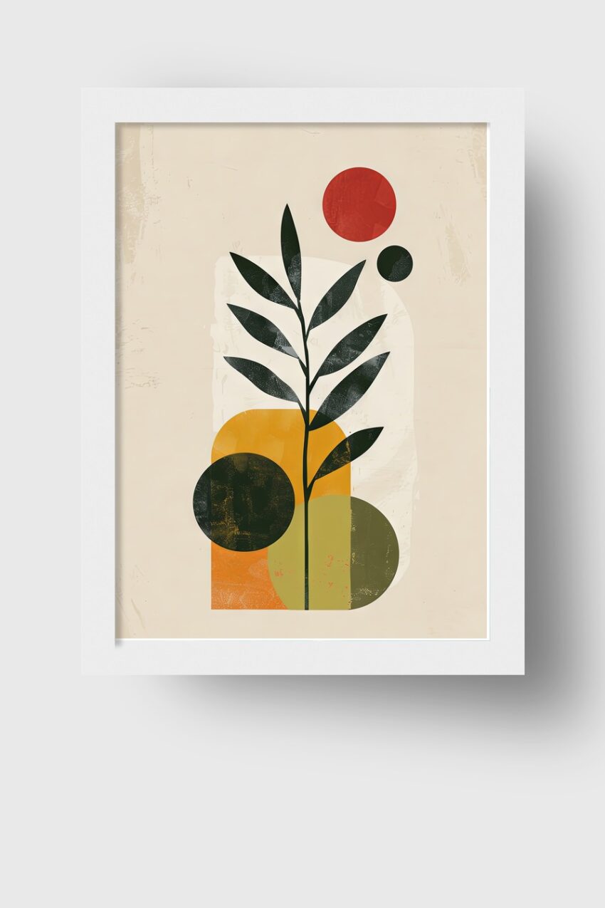 Grafik Poster Blätter Kreise abstrakt orange grün