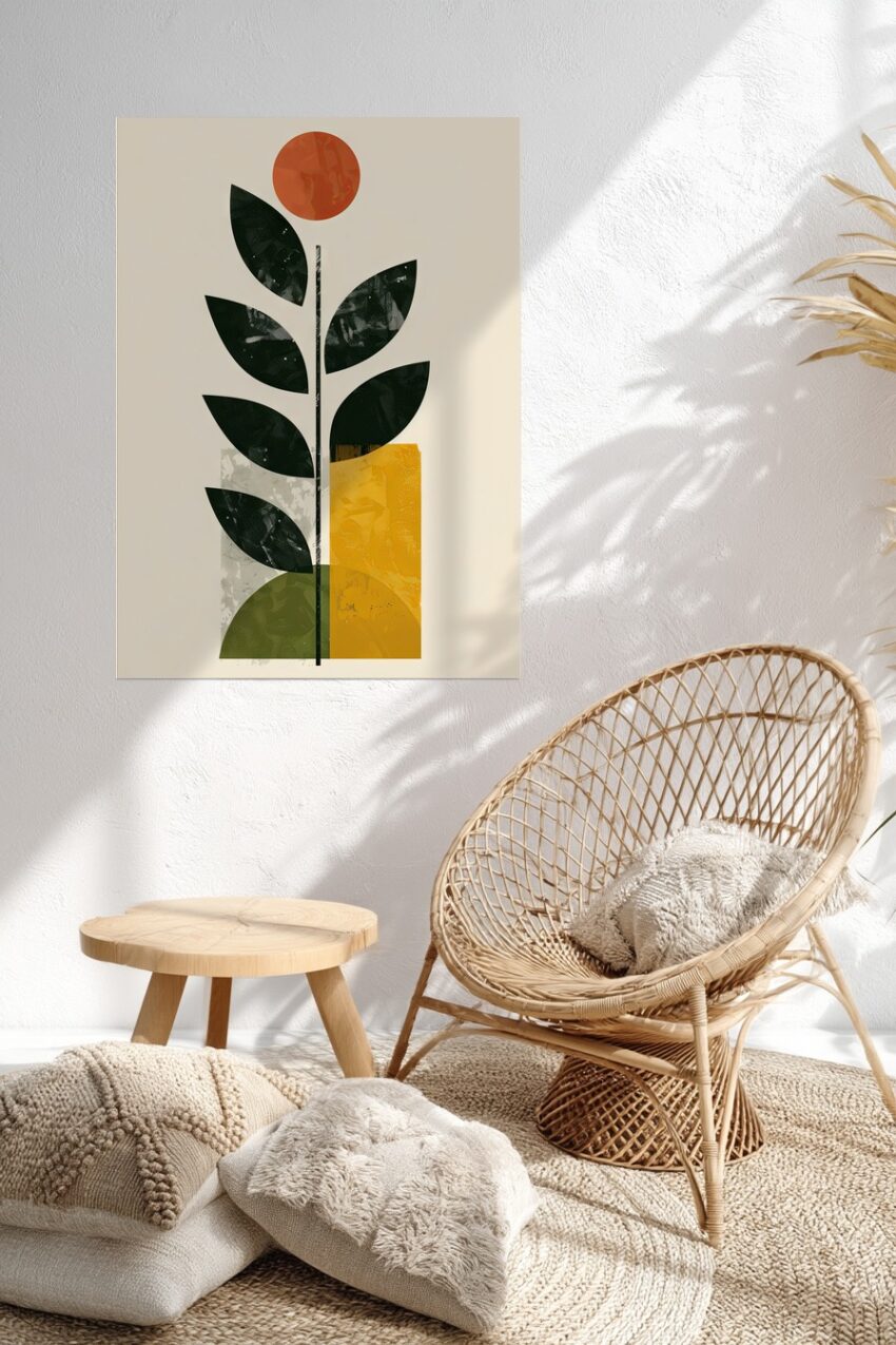 Grafik Poster Blume abstrakt schwarz rot gelb