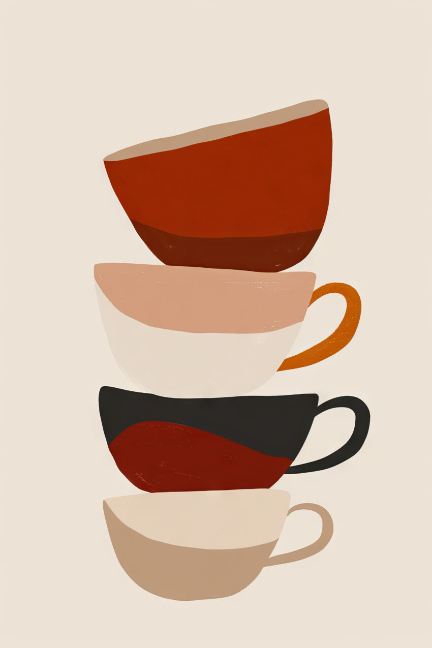 Grafikdesign Poster Tassen Stapel Erdtöne minimalistisch