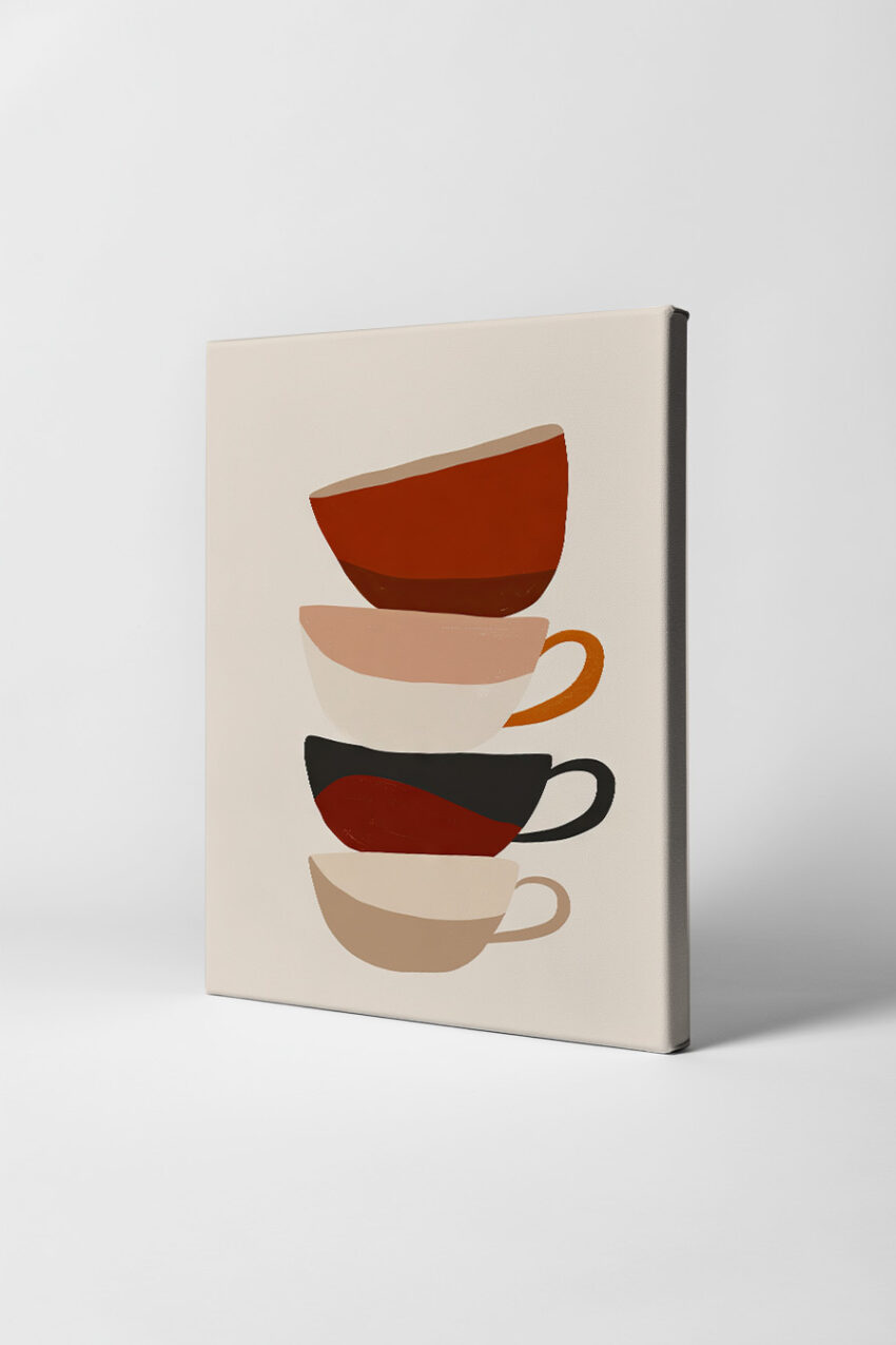 Grafikdesign Poster Tassen Stapel Erdtöne minimalistisch