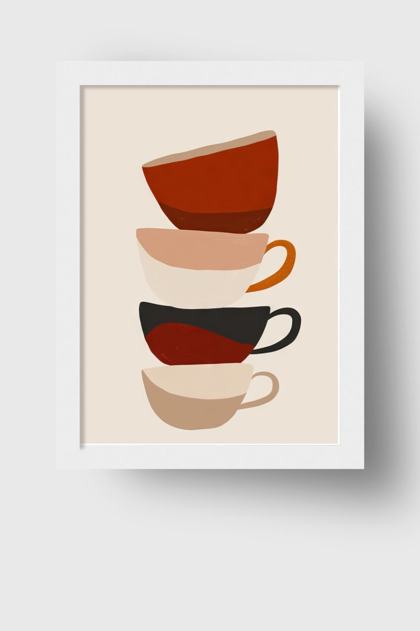 Grafikdesign Poster Tassen Stapel Erdtöne minimalistisch