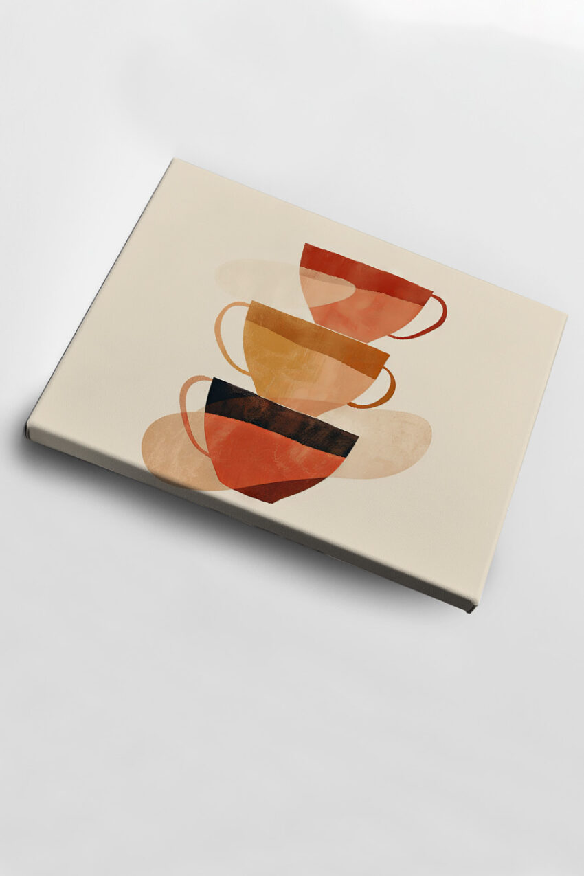 Illustration Poster Tassen Stapel rot orange beige